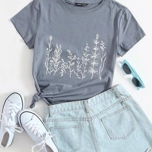 SHEIN - Plants Print Short Sleeve Tee Size Medium